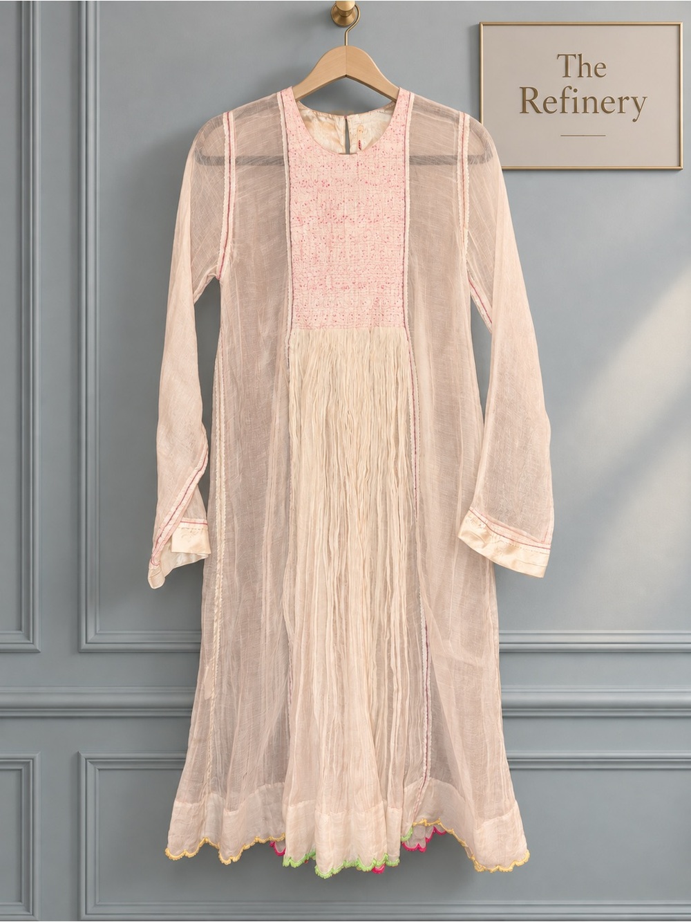 Pero Heirloom handcrafted silk blend cream Long-Sleeve Dress needlework dress 34